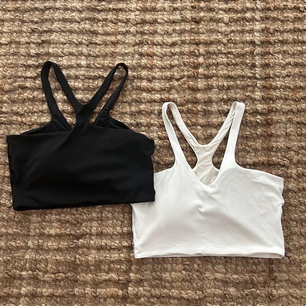 Lululemon Bend This V and Racer Bra Bundle Black White S/M Reversible EUC